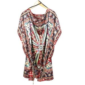 BCBG MAXAZRIA Paisley Scarf Dress With Silver Chain Belt New! Size Medium